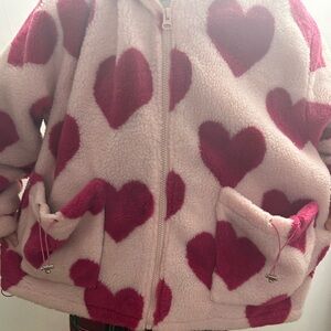 aelfric eden pink heart fleece heavy zip up